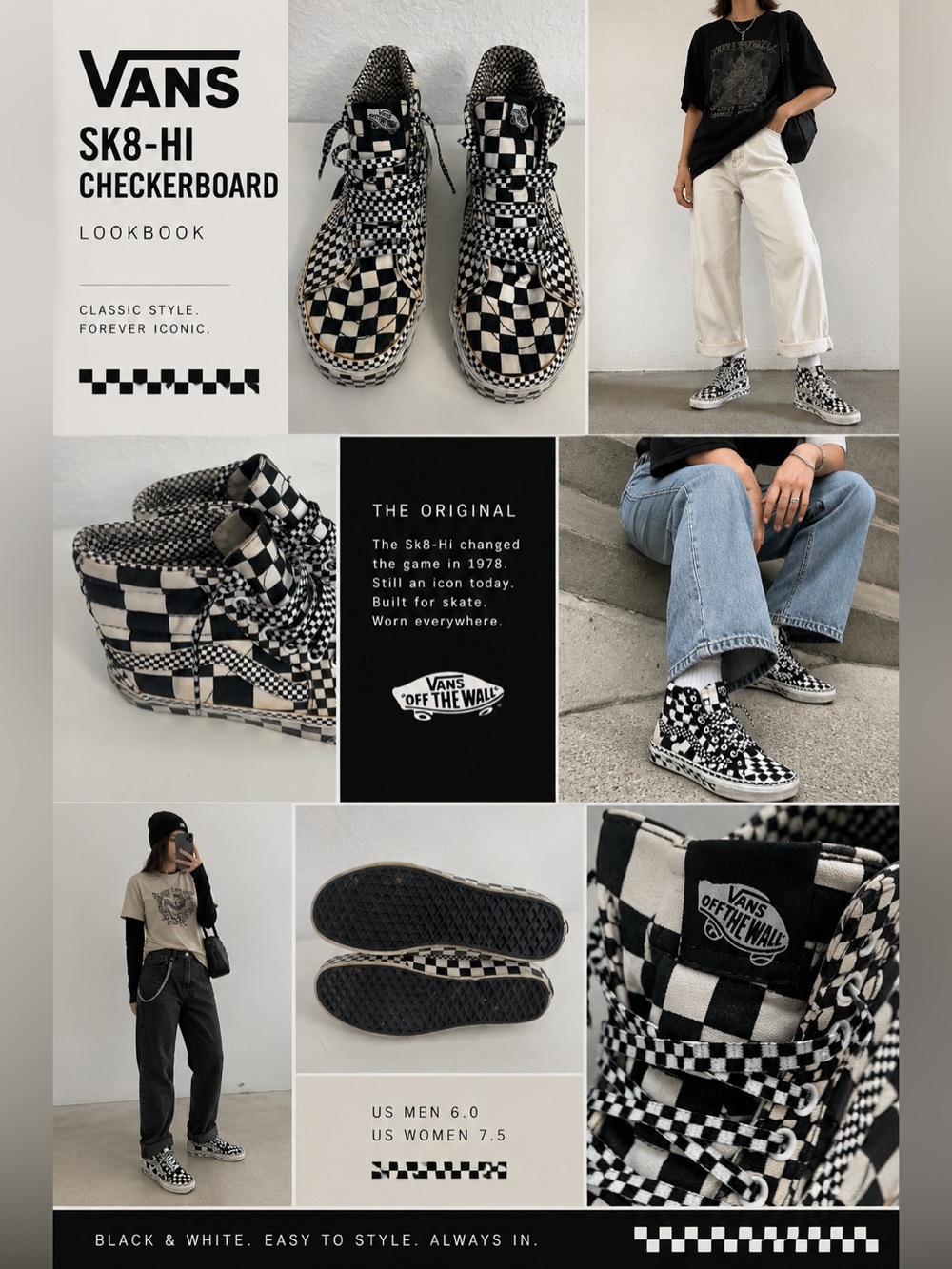 Vans Sk8-Hi Checkerboard High Top Sneakers Men’s 6 Women’s 7.5 - Picture 1 of 5
